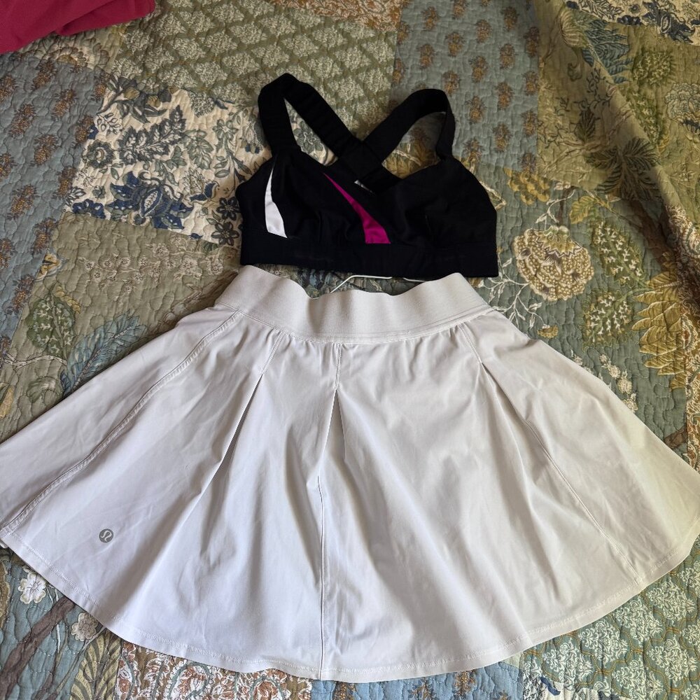 Lululemon white Tennis Time Skirt 15" & No Ka'oi black sport bra set of 2 Small